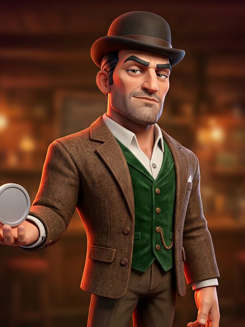 The Gambler, Frank Delaney: a grinning gambler in a bowler hat and tweed jacket, flipping a coin.